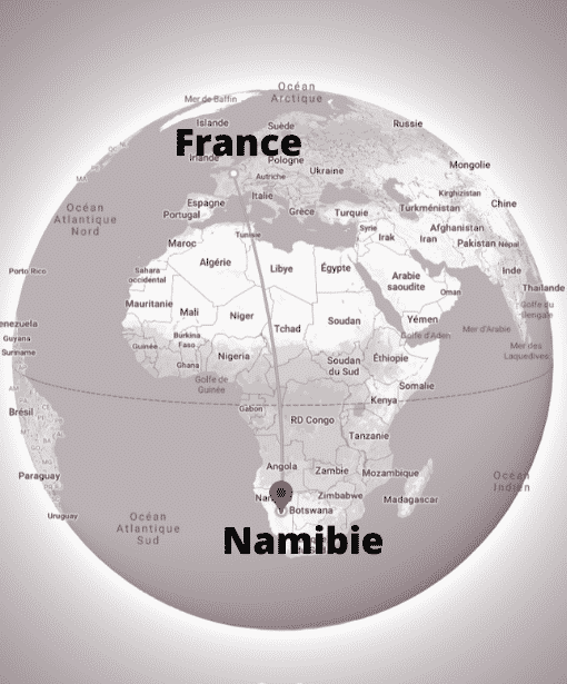 Map Monde Namibie - France